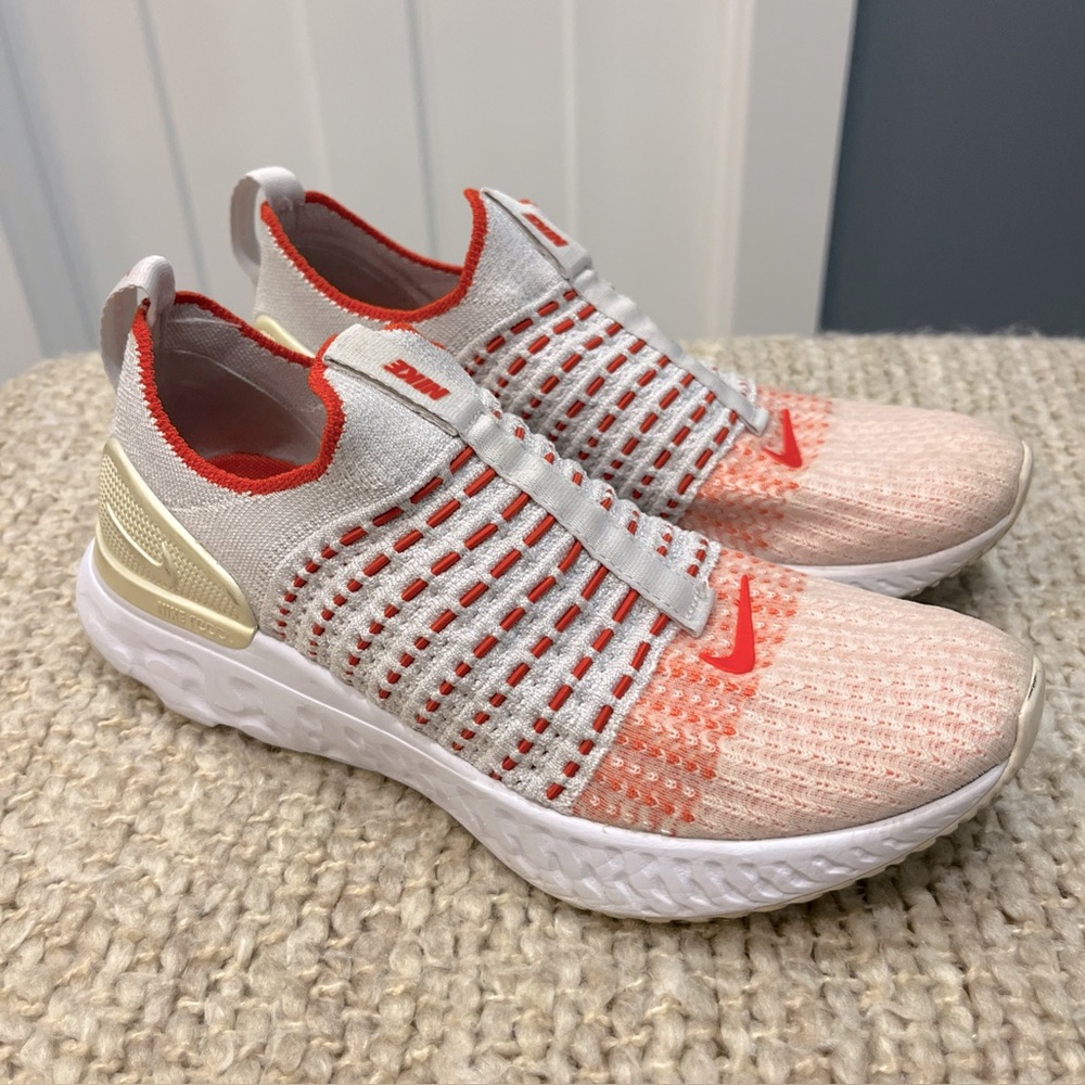 Nike Women React Phantom Orange Gray Flyknit‎ Running Sneakers Size 8 CJ0280-003